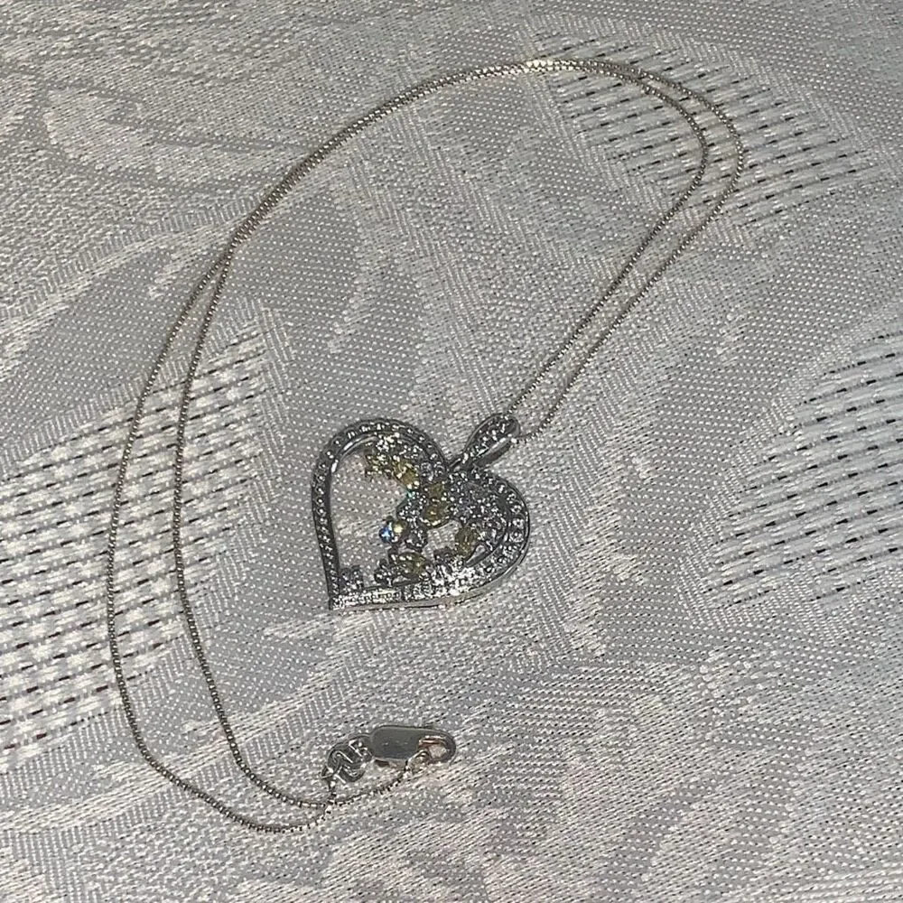 Sterling Silver 925 Heart Pendant Necklace Italy 18”‎